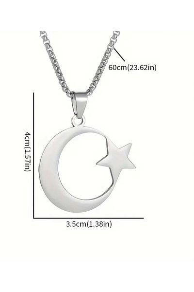 ÇEÇEN HOME 1Pc Moon Star Stainless Steel Necklace, Men's Necklace