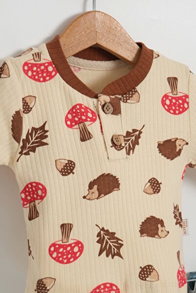 LOGO AKSESUAR Кафява детска пижама - 100% памук, с шарка Кишпи, комплект долна и горна част