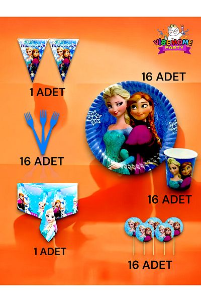 VibeHome Frozen Themed Premium Set for 16 - Birthday Party and Fun Events