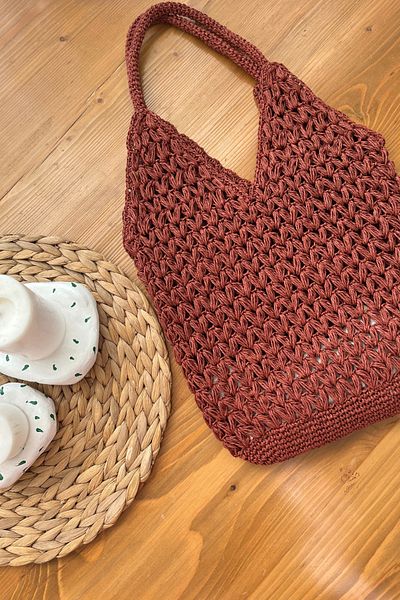 CESTOPİENO Geantă de frânghie de hârtie de culoare burgundy