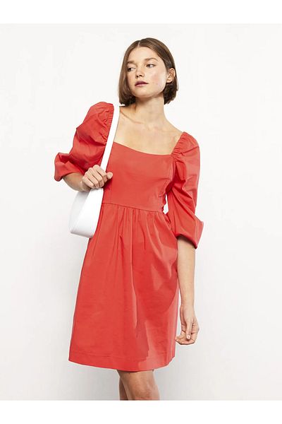 LC Waikiki Lcw Vision Red Square Neck Straight Long Sleeve Women's Dress