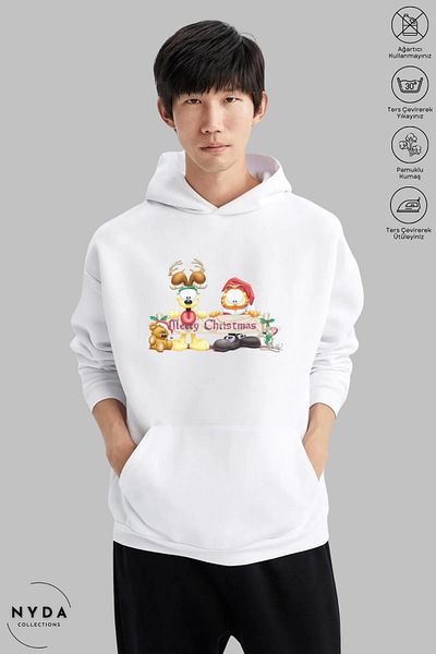Nyda Collections Unisex Hooded Hoodie - Long Sleeve, Christmas New Year Printed, Oversize Cotton Sweatshirt