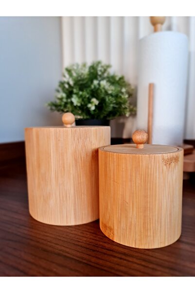 LADYNUR 2-Piece Bamboo Jar Storage Set - 2 Sizes with Lid