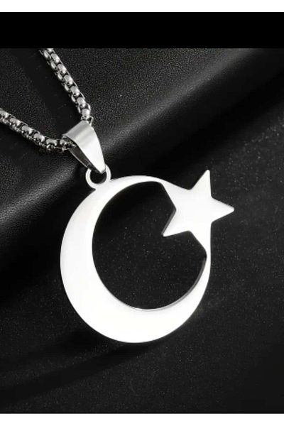 ÇEÇEN HOME 1Pc Moon Star Stainless Steel Necklace, Men's Necklace