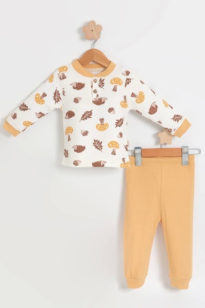 LOGO AKSESUAR 100% Cotton Person Patterned Children's Set - Top & Bottom Set