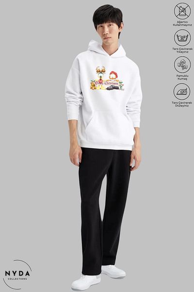 Nyda Collections Unisex Hooded Hoodie - Long Sleeve, Christmas New Year Printed, Oversize Cotton Sweatshirt