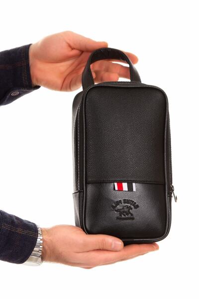 Newish Polo حقيبة يد رجالية سوداء مقاومة للماء لمستحضرات التجميل اليومية (14 × 24 سم)