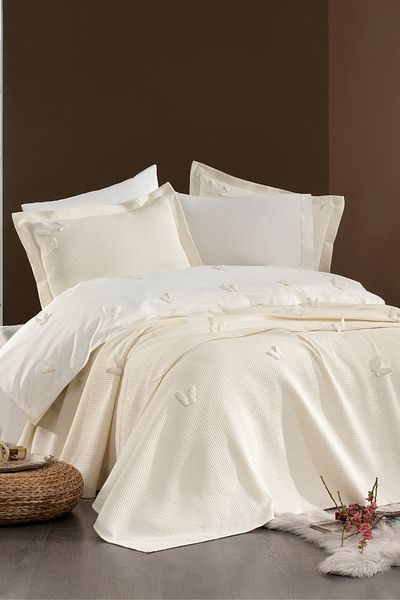 Minelya Home Collection Комплект за двойна завивка от 7 части, 100% памучен 3D модел с пеперуди и пике