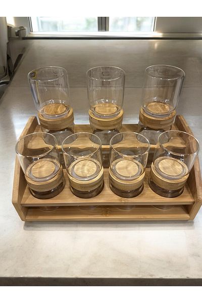MUG collection Glass Spice Rack with Bamboo Stand
