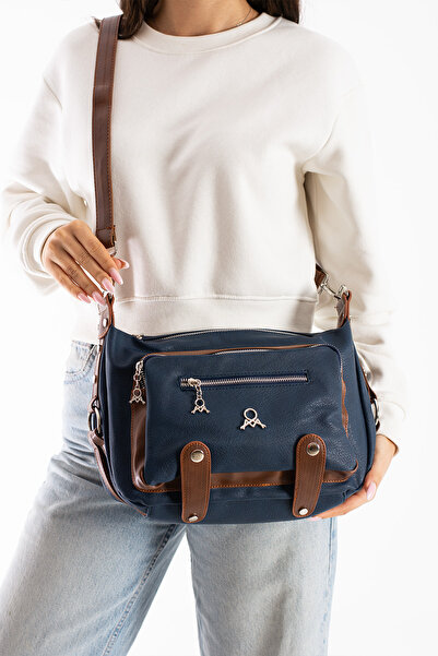 Just Polo EU WOMEN'S NAVY BLUE MULTIPLE COMPARTMENT SHOULDER AND CROSSBODY BAG