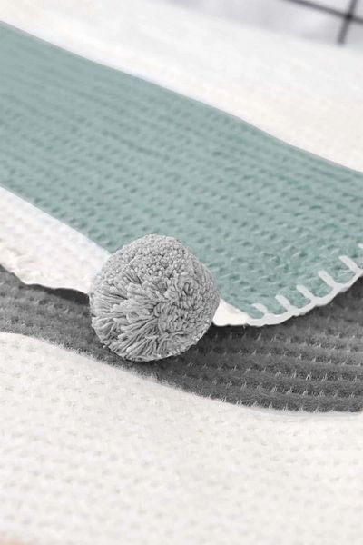 Romans 200X220 cm Pamme Gray Blanket with Pompom Special Bag