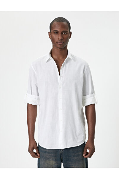 Koton Cămașă cu aspect de in, cu mâneci lungi cu nasturi