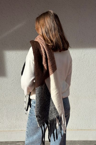 novon Esarfa Angora cu Textură, Bloc de Culori, Detaliu cu Franjuri Gros, Ultra Premium, Soft Touch, Viral Pinterest (220 x 40 cm)