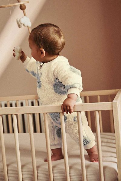 Next Baby 100% Organic Cotton Grey Bear Patterned Cream Fleece Sleeping Bag Alyn77749