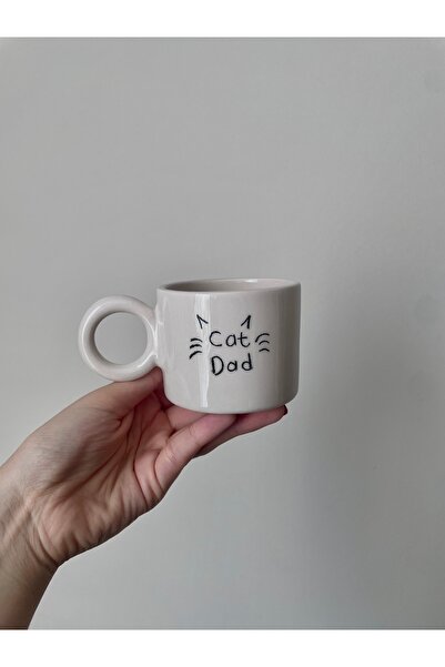 Nouis Handmade Cat Dad Ceramic Mug with Writing