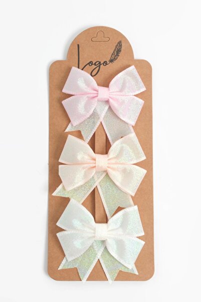 LOGO AKSESUAR Pens Toka 3'lü Set - Simli Organze Fiyonk Model