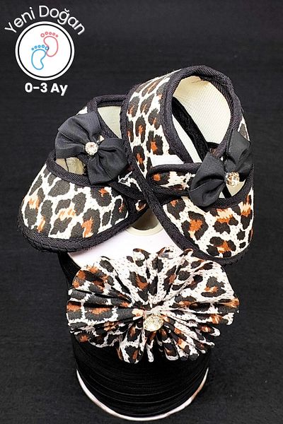 LOGO AKSESUAR 0-3 Months Newborn Crushed Pattern Black-White Baby Bandana Booties Set