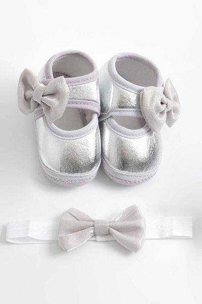 LOGO AKSESUAR Silver Foil Bandana and Booties Set for 0-3 Months Newborn Baby