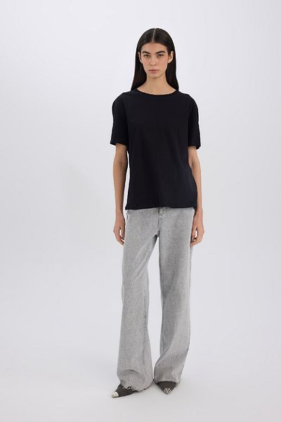 DeFacto Relax Fit Crew Neck Basic Plain Combed Cotton Short Sleeve Black T-Shirt E4313Ax24Au