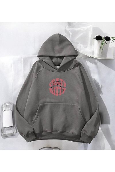 Touz Moda Суитшърт с качулка и антрацитен принт на животни