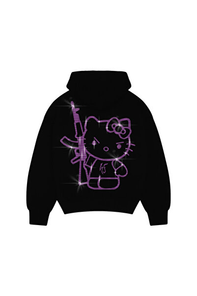 Gofeel Y2K Kitty Rhinestone Taşlı Hoodie Sweatshirt