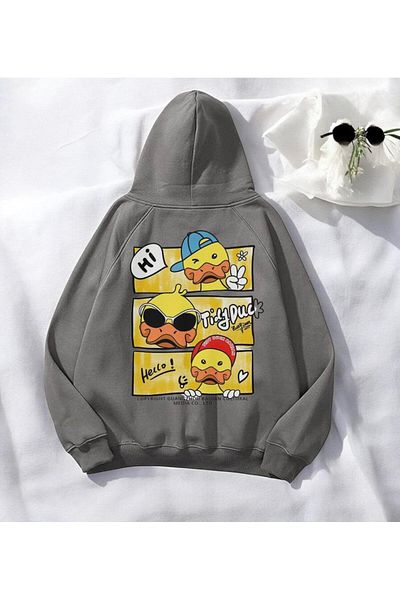Touz Moda Суитшърт с качулка и щампа Duck Anthracite