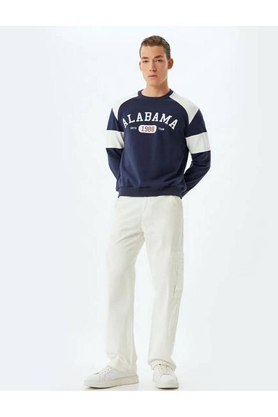Koton Potištěná mikina Cotton Crew Neck College - Color Block