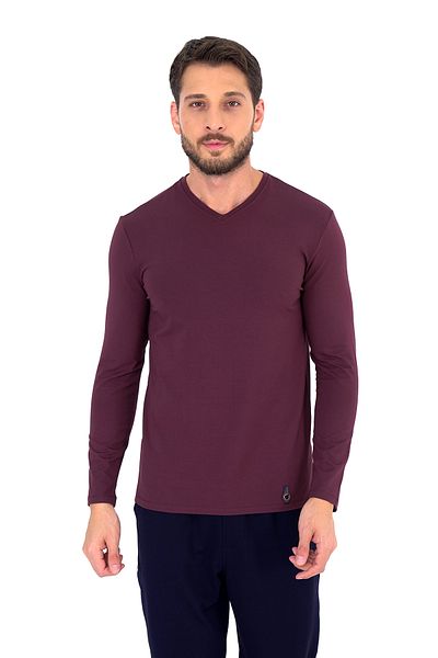 Damat Claret Red Groom Cotton Modal V-Neck Pajamas Set