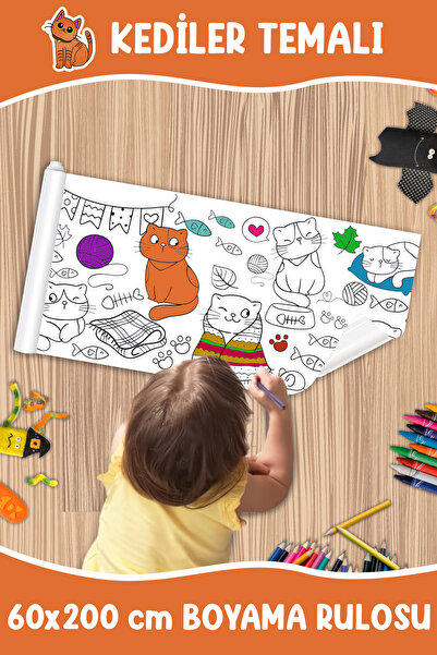 melolisa Kediler Temalı Dev Boyama Rulosu Bebek ve Çocuk Için Eğitici 60x250 ...