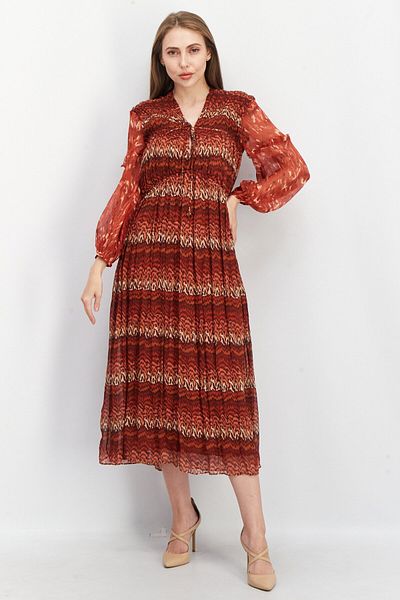 Joie Women Allover Print Midi Dress, Maroon Combo