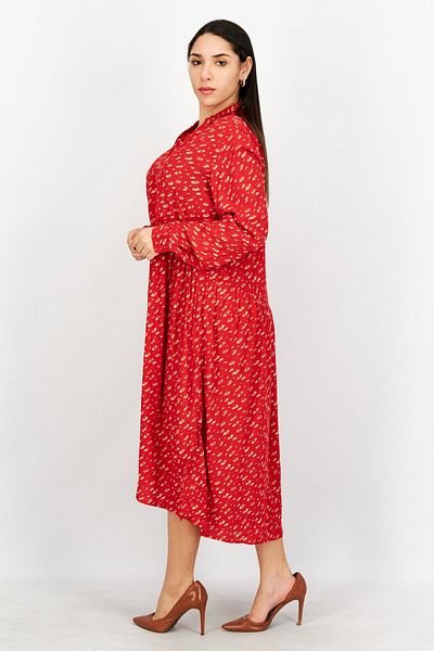 Esprit Women Allover Print Midi Dress, Red Combo