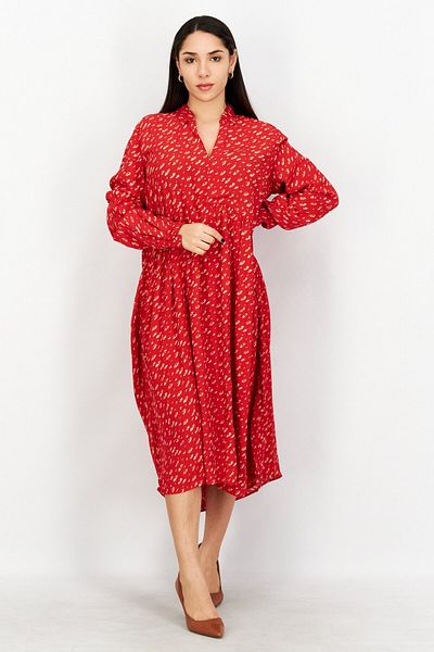 Esprit Women Allover Print Midi Dress, Red Combo
