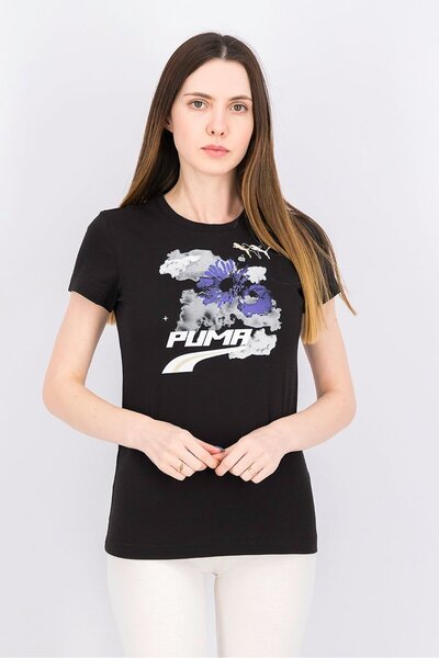 Puma بلوزة تدريب نسائية بأكمام قصيرة وقصّة عادية، باللون الأسود