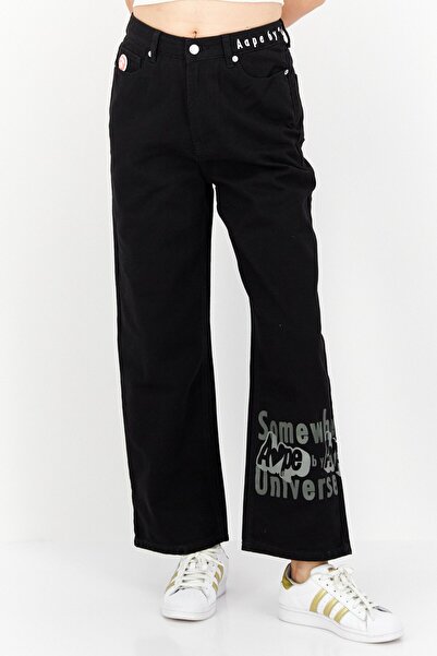 Aape By A Bathing Ape Women Regular Fit Embroidered Logo No-Stretch Jeans, Black