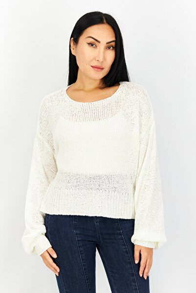 NA-KD Women Crew Neck Knitted Sweater, White