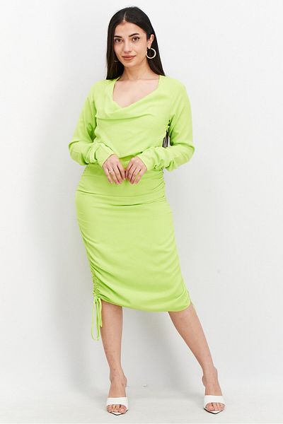 NA-KD Women Ruched Midi Dress, Lime