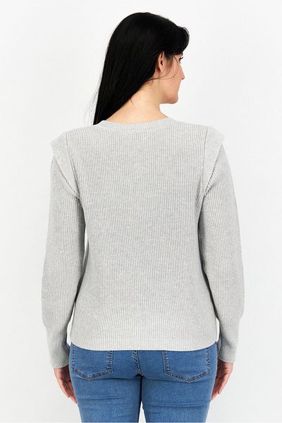 Esprit Women Round Neck Long Sleeve Textured Sweater, Grey