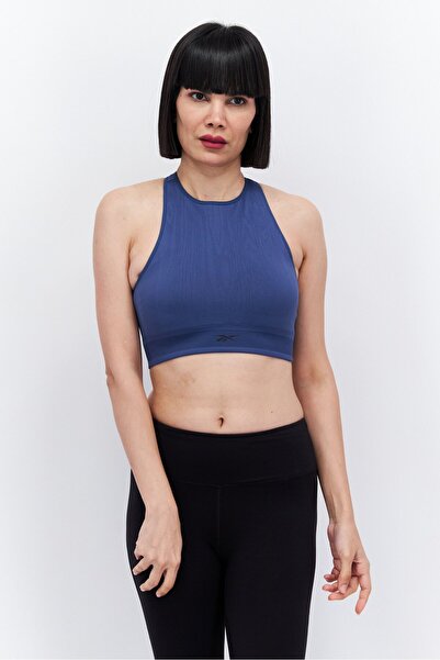 Reebok حمالة صدر رياضية مبطنة بشعار العلامة التجارية للنساء، باللون الأزرق