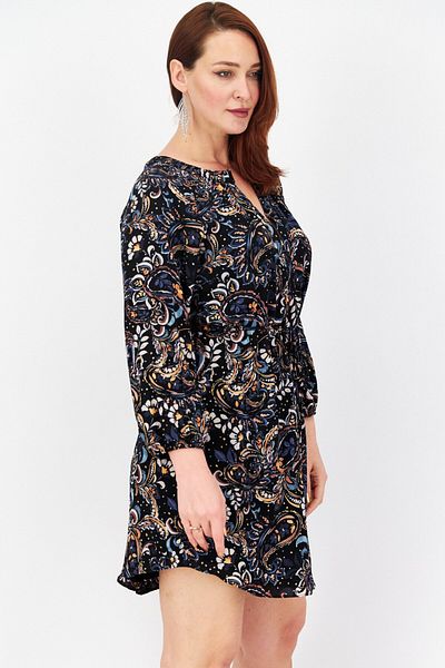 Vince Camuto Women Allover Print Belted Mini Dress, Navy Combo