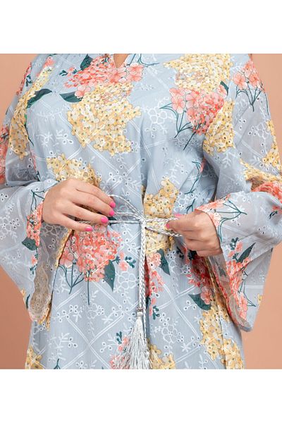 IKKXA Floral Embroidered Printed Kaftan CJ1005 Blue