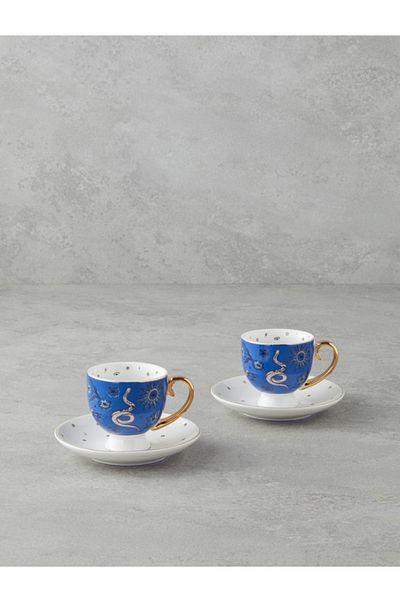 English Home Talisman Invisible China Cup Set - 4 Pieces, 2 People, 100 ml Dark Blue