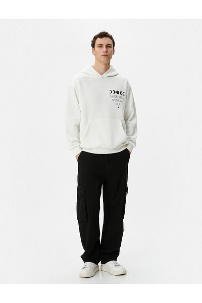 Koton Oversize Hoodie - με στάμπα στην πλάτη, σύνθημα, τσέπη καγκουρό και κορδόνι