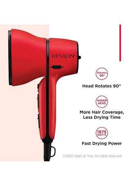 Revlon مجفف شعر Airflow Control بقوة 2000 واط، رأس أوسع، يدور بزاوية 90 درجة، حجم صغير RVDR5320ARB