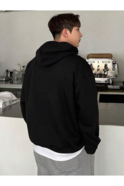 DEEPSENCE Unisex Siyah Kapüşonlu Sweatshirt RESILIENT minimal Baskılı