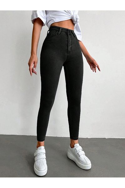 SHEVEGA Women's Black High-Rise Narrow Leg Denim Pants Jean