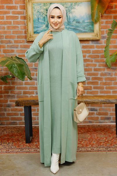 Neva Style طقم حجاب محبوك باللون الأخضر - 50049CY