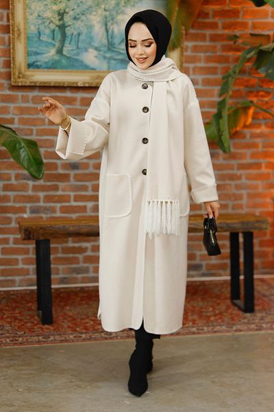 Neva Style Jachetă Hijab Cremă Eșarfă 7221kr