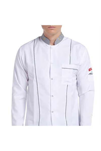 Makara Cook Jacket White Long Sleeve Cutlery Knife Gingham Garnished