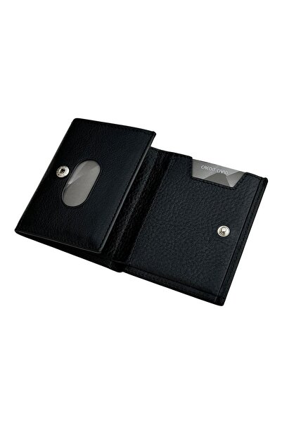 Süzer Deri Чорний шкіряний чоловічий міні-гаманець на кнопці, що складається втричі