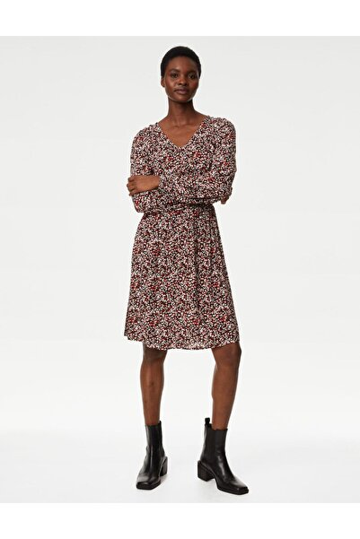 Marks & Spencer V Yaka Desenli Mini Elbise